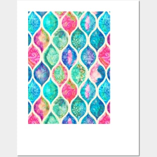 Watercolor Ogee Patchwork Pattern Posters and Art
